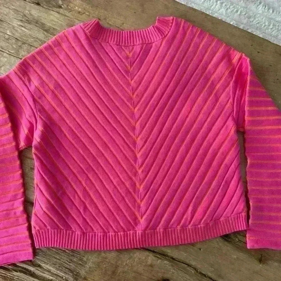 Circus NY by Sam Edelman V-Neck Textured Rib Cropped Sweater~pink/orange~NWOT~ M - Picture 8 of 9